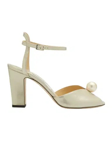 Jimmy Choo Sacaria Metallic Pearly-Stud Peep Pumps | Thumbnail 1