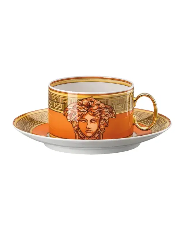 Versace Medusa Amplified Orange Coin Tea Cup and Saucer