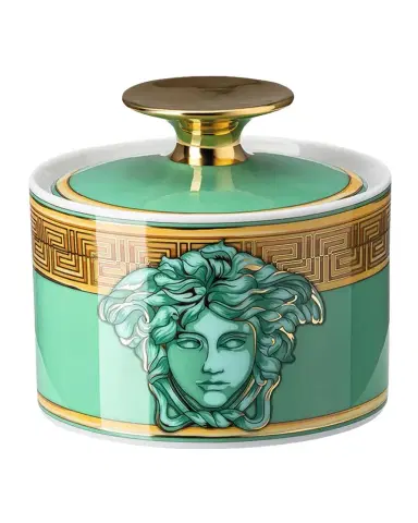 Versace Medusa Amplified Green Coin Covered Sugar Bowl | Thumbnail 1 Versace Medusa Amplified Green Coin Covered Sugar Bowl | Thumbnail 1