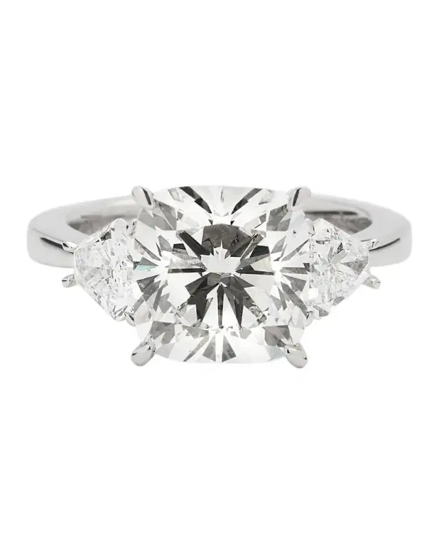 Lab Grown Diamond 18K White Gold Cushion and Trillion Ring, Size 6