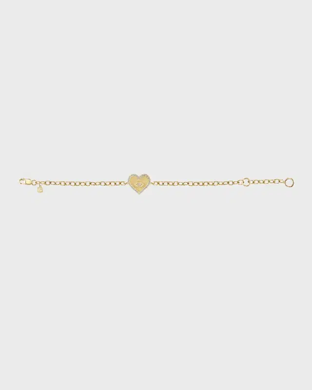 14k Yellow Gold & Diamonds Heart Chain Bracelet