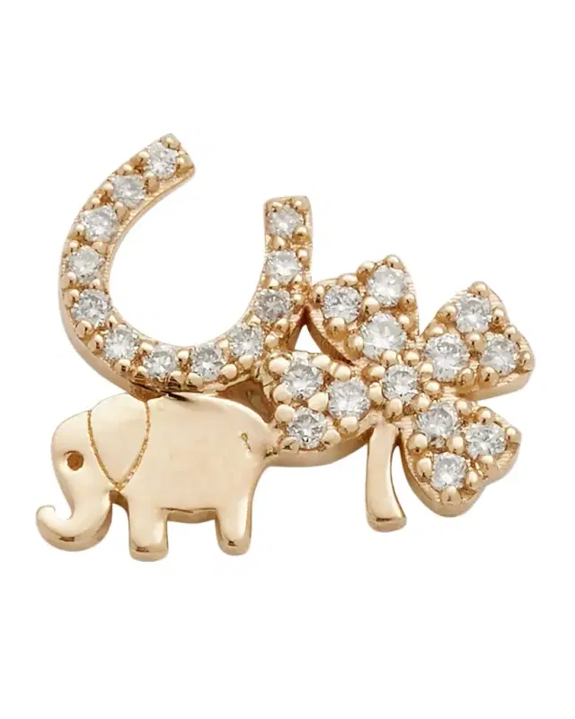 14k Gold Elephant Stud Earring with Diamonds