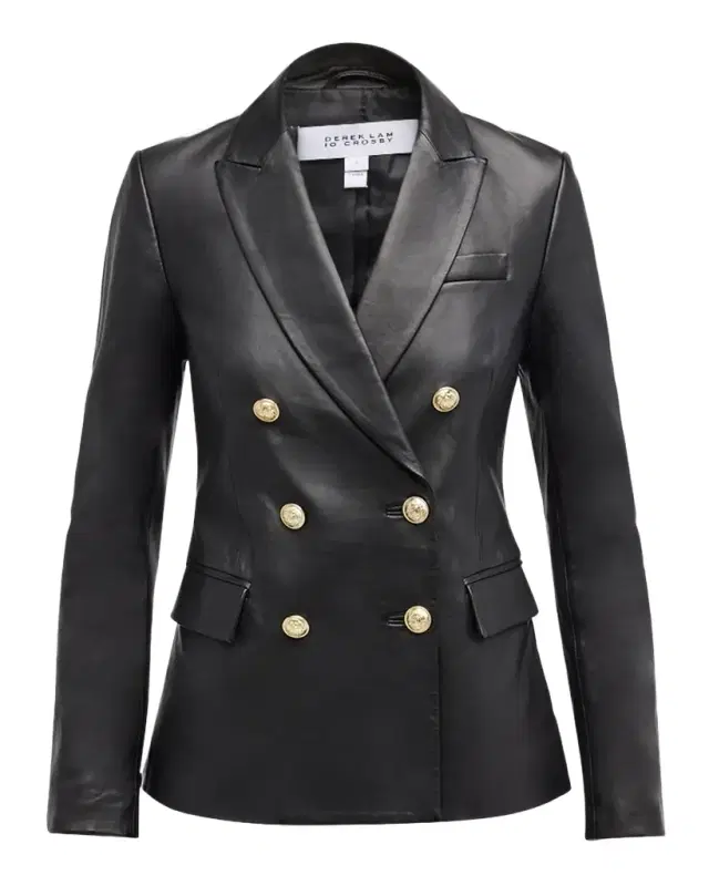 Derek Lam 10 Crosby Franklin Double-Breasted Leather Jacket