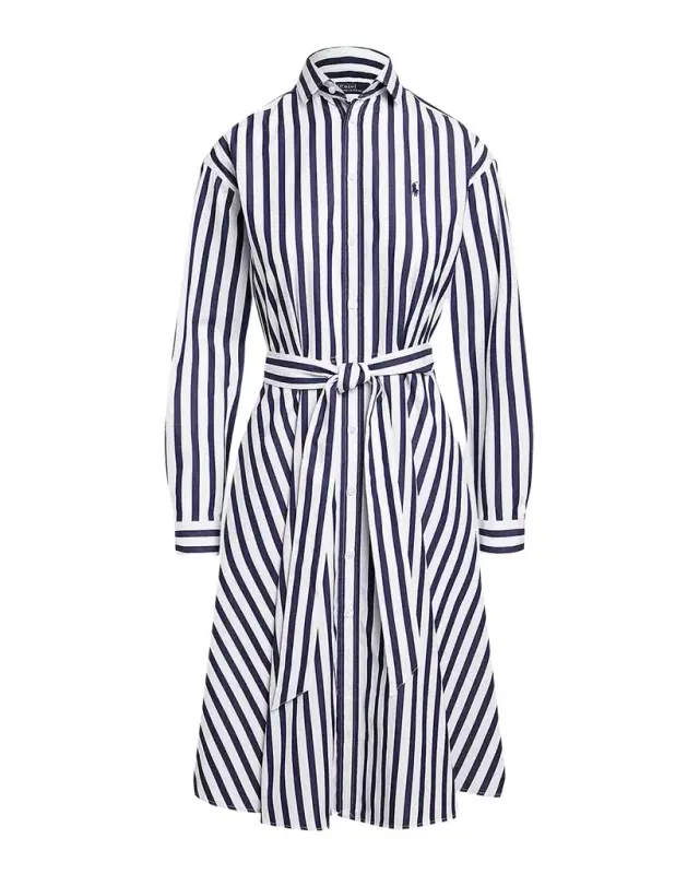 Polo Ralph Lauren Belted Wide-Stripe Cotton Shirtdress