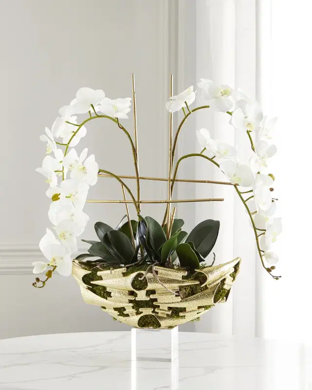 John-Richard Collection Moss Meadow Orchid 32" Faux Floral Arrangement in Aluminum Container