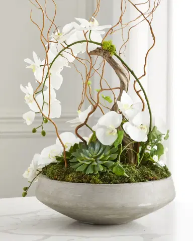 John-Richard Collection Waterfall Orchids 34" Faux Floral Arrangement in Concrete Pot | Thumbnail 2