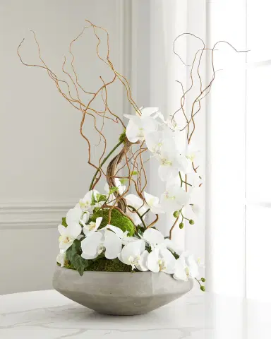 John-Richard Collection Waterfall Orchids 34" Faux Floral Arrangement in Concrete Pot | Thumbnail 1