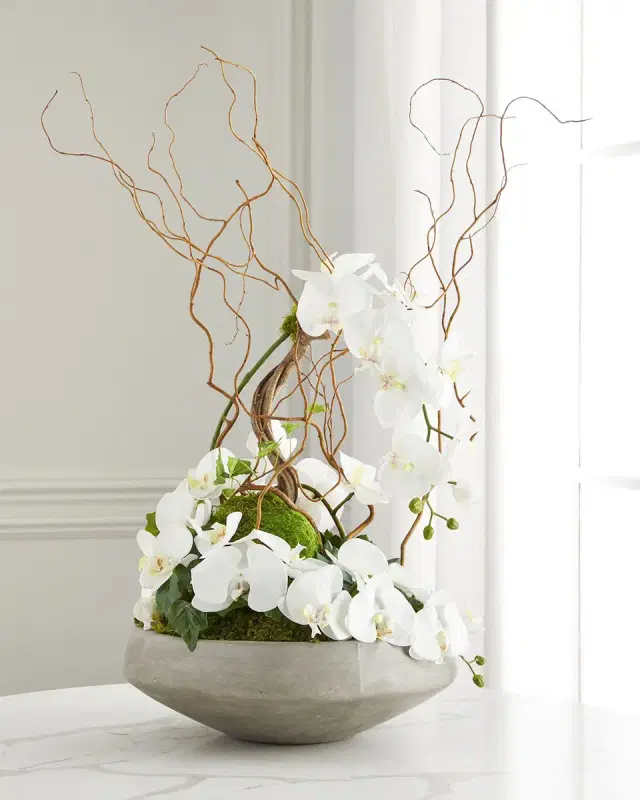 John-Richard Collection Waterfall Orchids 34" Faux Floral Arrangement in Concrete Pot