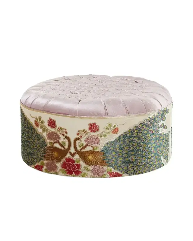 Haute House Round Blush Peacock Ottoman