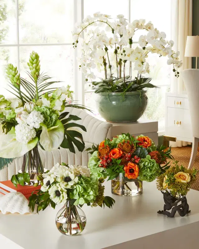 NDI Faux Protea Hydrangea In Glass Vase, 15"T