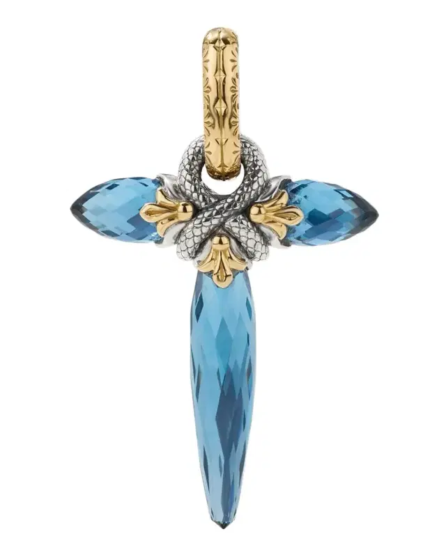 18k Gold Blue Spinel Cross Pendant