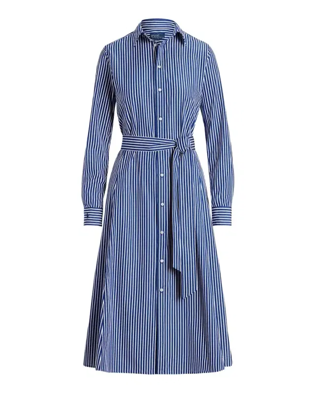 Polo Ralph Lauren Belted Striped Cotton Shirtdress