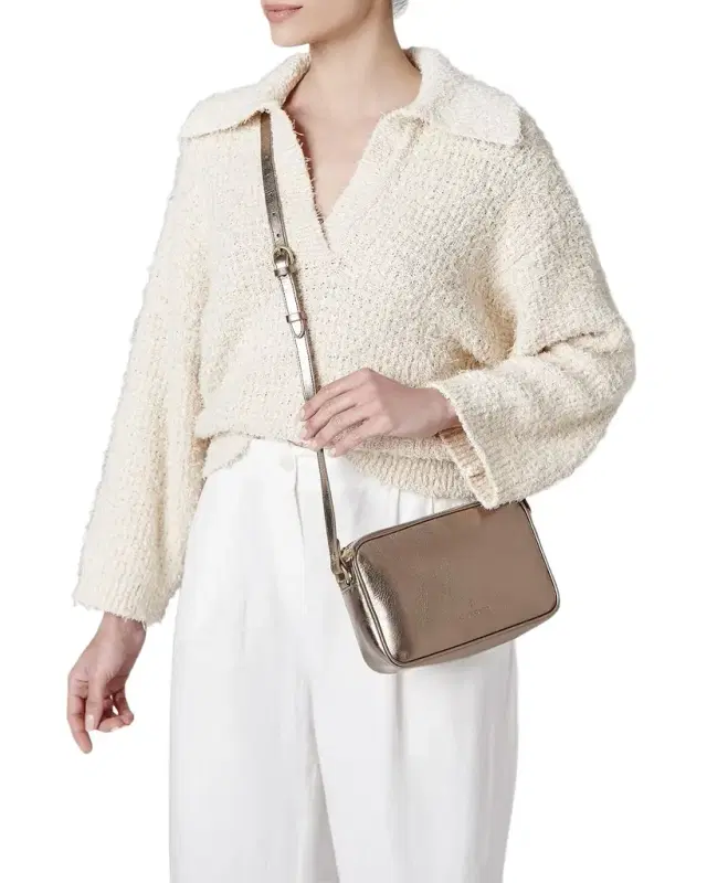 Oliveta Metallic Leather Camera Crossbody Bag