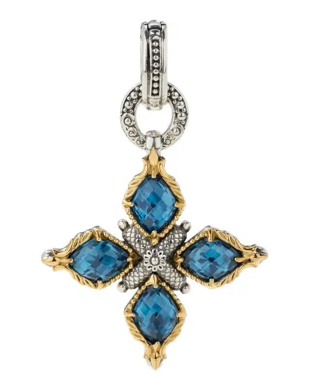 18k Gold Blue Spinel Cross Pendant