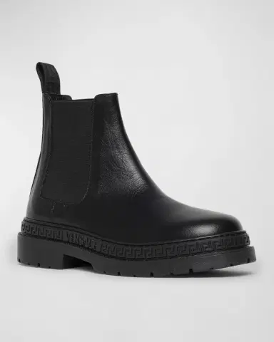 Versace Girl's Greca Calf Leather Chelsea Boots, Kids | Thumbnail 2 Versace Girl's Greca Calf Leather Chelsea Boots, Kids | Thumbnail 2