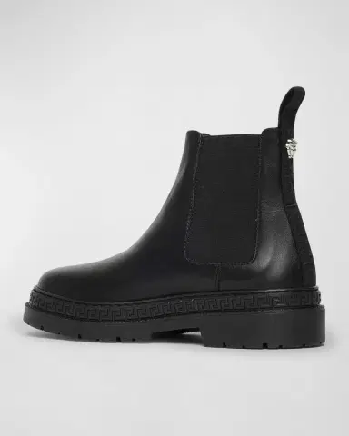Versace Girl's Greca Calf Leather Chelsea Boots, Kids | Thumbnail 3 Versace Girl's Greca Calf Leather Chelsea Boots, Kids | Thumbnail 3