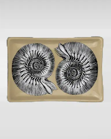FORNASETTI Rectangular Ashtray - Conchiglie Black Gold White | Thumbnail 2 FORNASETTI Rectangular Ashtray - Conchiglie Black Gold White | Thumbnail 2