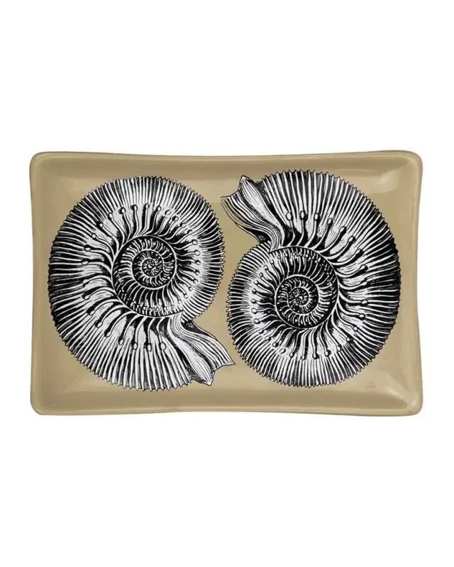 FORNASETTI Rectangular Ashtray - Conchiglie Black Gold White