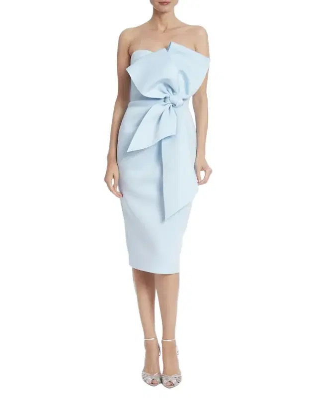 Badgley Mischka Collection Strapless Bow-Front Bodycon Midi Dress