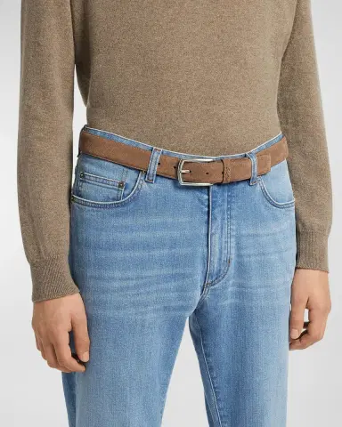 ZEGNA Men 's Triple Stitch Leather Belt | Thumbnail 3
