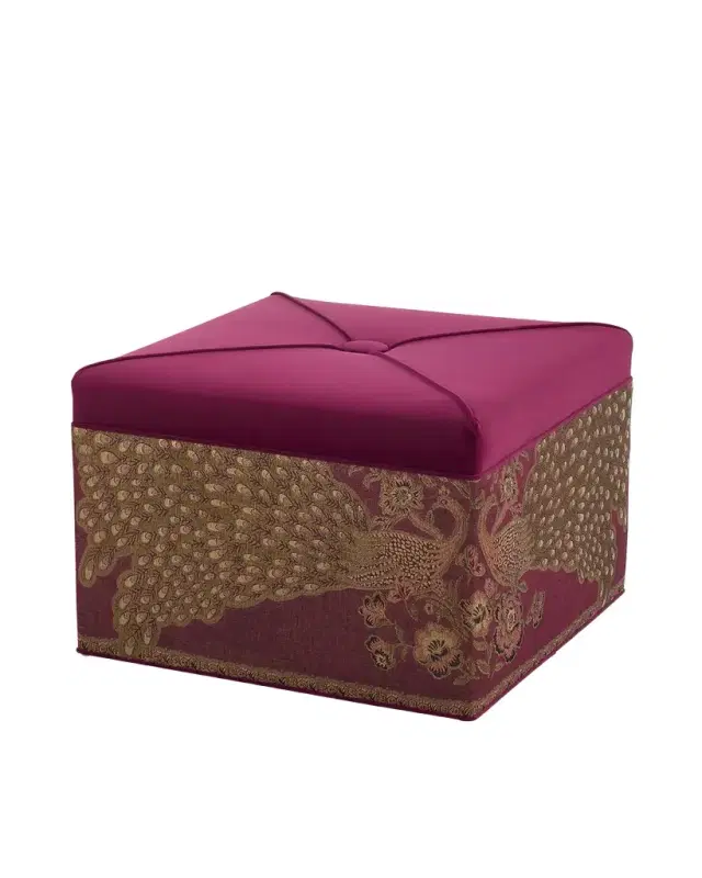 Haute House Jacquard Peacock Square Velvet Ottoman