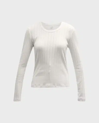 LESET Pointelle Slim-Fit Long-Sleeve T-Shirt | Thumbnail 2 LESET Pointelle Slim-Fit Long-Sleeve T-Shirt | Thumbnail 2