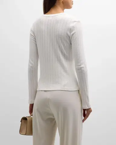 LESET Pointelle Slim-Fit Long-Sleeve T-Shirt | Thumbnail 5 LESET Pointelle Slim-Fit Long-Sleeve T-Shirt | Thumbnail 5