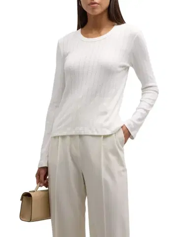LESET Pointelle Slim-Fit Long-Sleeve T-Shirt | Thumbnail 1 LESET Pointelle Slim-Fit Long-Sleeve T-Shirt | Thumbnail 1