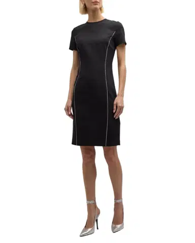 Emporio Armani Embellished Short-Sleeve Techno Cady Dress | Thumbnail 1