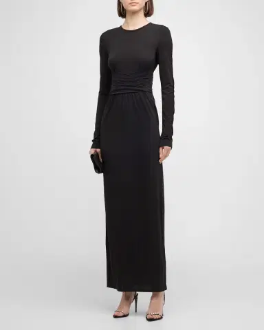 Emporio Armani Pleated Long-Sleeve Jersey Column Gown | Thumbnail 2 Emporio Armani Pleated Long-Sleeve Jersey Column Gown | Thumbnail 2