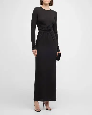 Emporio Armani Pleated Long-Sleeve Jersey Column Gown | Thumbnail 3 Emporio Armani Pleated Long-Sleeve Jersey Column Gown | Thumbnail 3