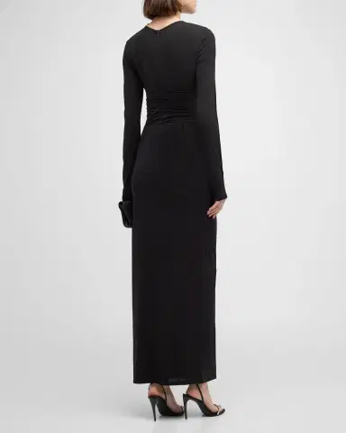 Emporio Armani Pleated Long-Sleeve Jersey Column Gown | Thumbnail 4 Emporio Armani Pleated Long-Sleeve Jersey Column Gown | Thumbnail 4