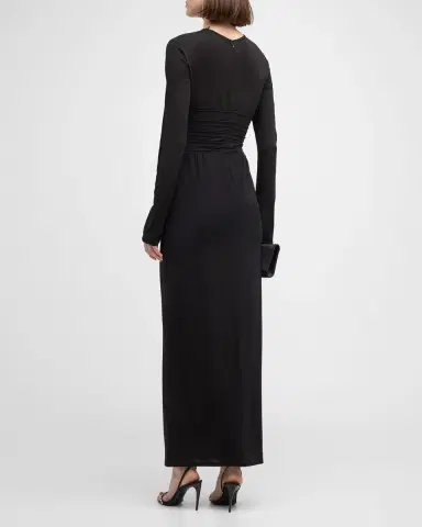 Emporio Armani Pleated Long-Sleeve Jersey Column Gown | Thumbnail 6 Emporio Armani Pleated Long-Sleeve Jersey Column Gown | Thumbnail 6