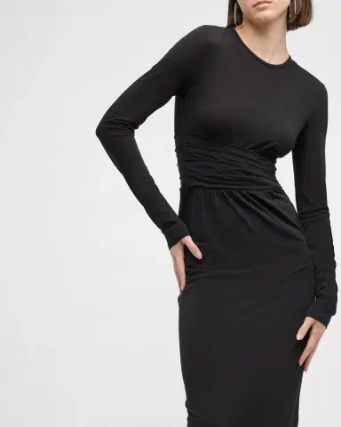 Emporio Armani Pleated Long-Sleeve Jersey Column Gown | Thumbnail 7 Emporio Armani Pleated Long-Sleeve Jersey Column Gown | Thumbnail 7