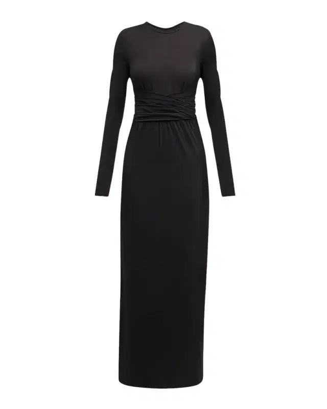 Emporio Armani Pleated Long-Sleeve Jersey Column Gown