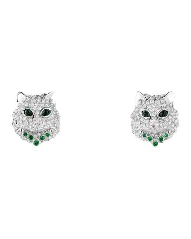 18K White Gold Wladimir the Cat Stud Earrings with Diamonds