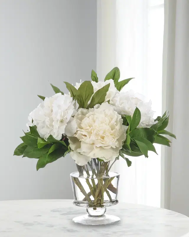 NDI Peony Faux Floral 14" Arrangement in Glass Vase