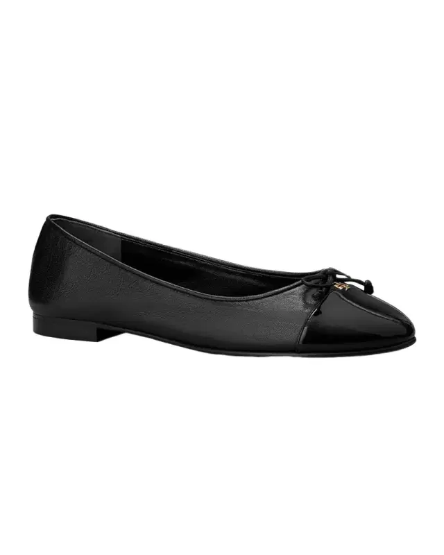 Mixed Leather Cap-Toe Ballerina Flats