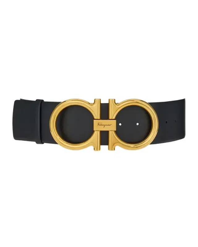 Double Gancini Leather Belt