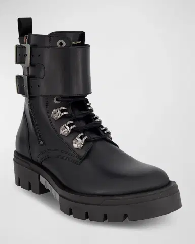 Karl Lagerfeld Paris Men's Double-Buckle Monk Leather Combat Boots | Thumbnail 2