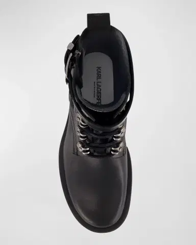 Karl Lagerfeld Paris Men's Double-Buckle Monk Leather Combat Boots | Thumbnail 4