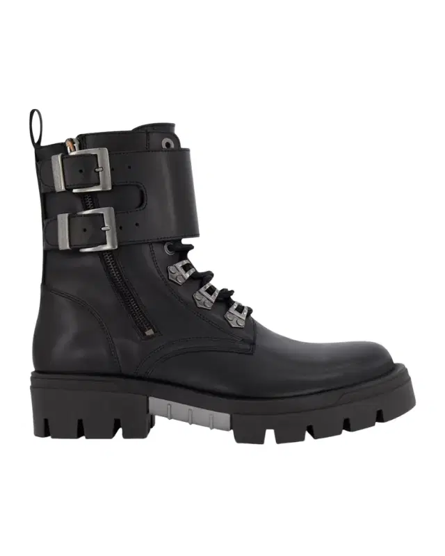 Men 's Double-Buckle Monk Leather Combat Boots