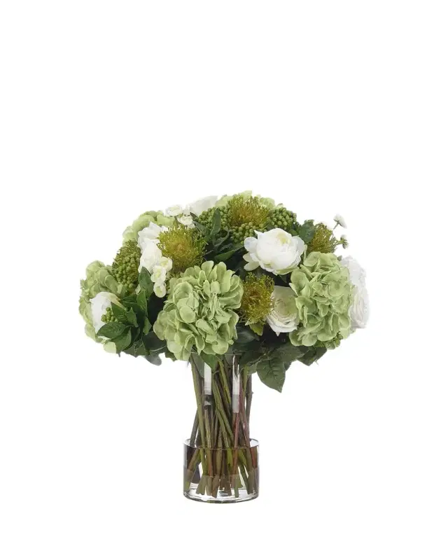 NDI Roses and Hydrangeas 15" Faux Floral Arrangement in Glass Cylinder