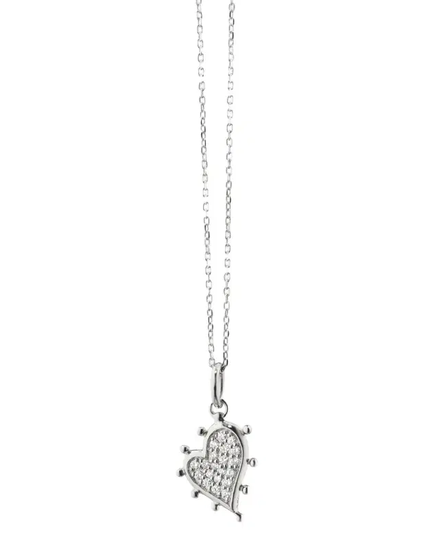 Sterling Silver Petite Pavé White Sapphire Heart Necklace
