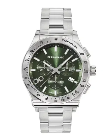 Ferragamo Men's 42mm 1927 Chrono Watch with Bracelet Strap, Green | Thumbnail 1