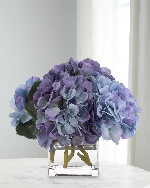 NDI Hydrangeas 10" Faux Floral Arrangement in Glass Cube