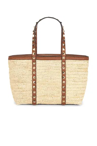 Valentino Garavani Crochet Raffia Rockstud Mini Tote Bag | Thumbnail 3 Valentino Garavani Crochet Raffia Rockstud Mini Tote Bag | Thumbnail 3