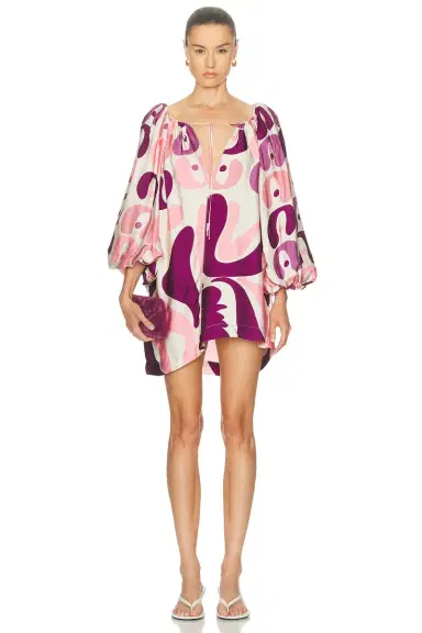ADRIANA DEGREAS Bold Floral Puff Sleeve Mini Dress | Thumbnail 1 ADRIANA DEGREAS Bold Floral Puff Sleeve Mini Dress | Thumbnail 1