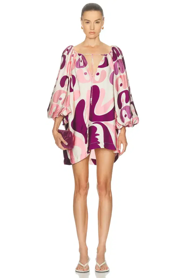 ADRIANA DEGREAS Bold Floral Puff Sleeve Mini Dress