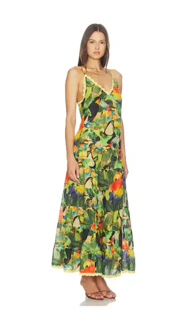 Farm Rio Bird Leaves Long Dress | Thumbnail 2
